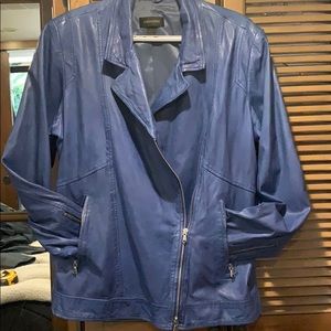 Slinky Smooth Blue Leather Biker Jacket